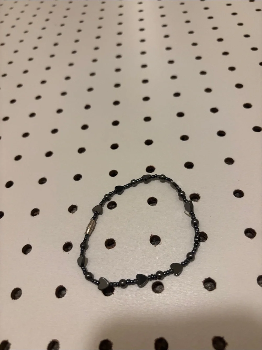 Kids Heart Bead Bracelet in Dark Gray - Cute Stretch Bracelet